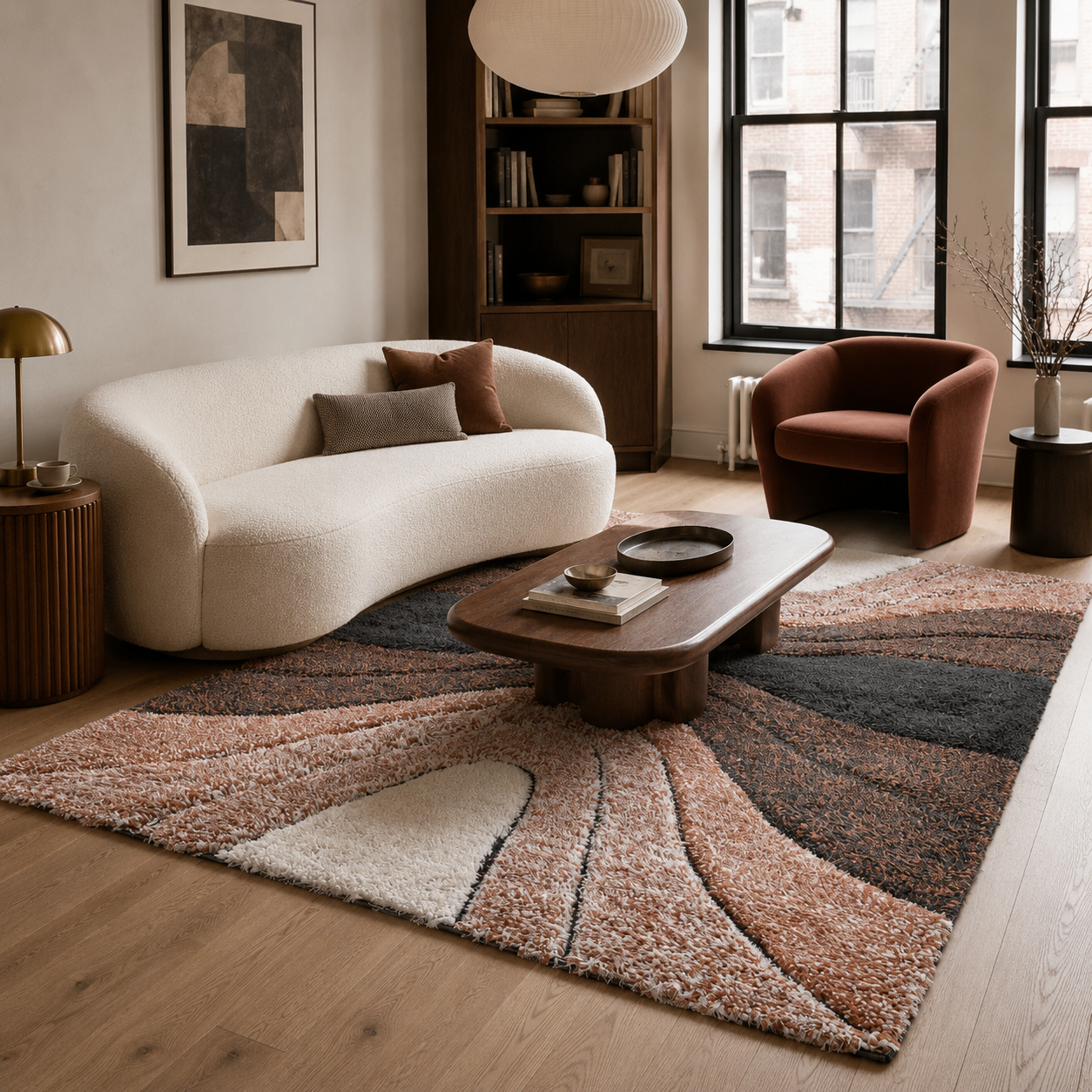 Luz Modern Geometric Grey Orange 3D Textured Thick & Soft Shag Rug