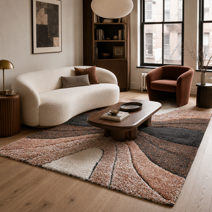Luz Modern Geometric Grey Orange 3D Textured Thick & Soft Shag Rug
