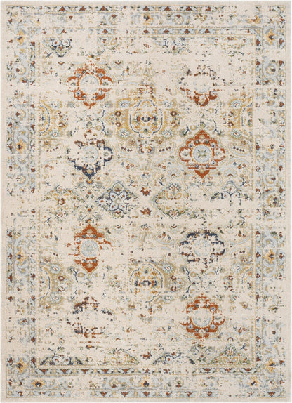 Kian Cream Vintage Panel Distressed Rug Well Woven