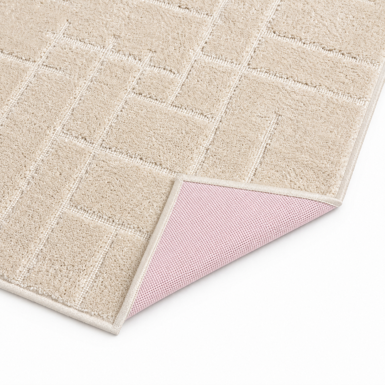 Serenity Soft Linen Ivory runner rug flipped corner showing the rubber backing