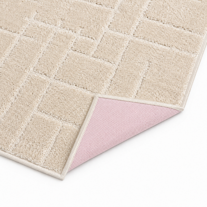 Serenity Soft Linen Ivory runner rug flipped corner showing the rubber backing