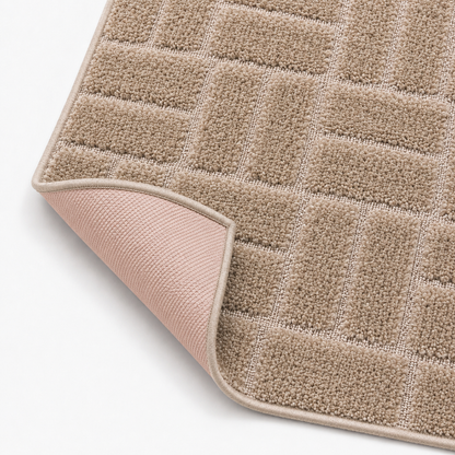 Serenity Soft Linen Truffle runner rug flipped corner showing the rubber backing
