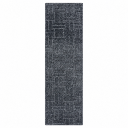 Serenity Soft Parquet Midnight rubber-backed runner rug overhead view