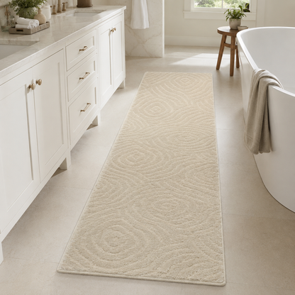 Serenity Soft Ripple Ivory rubber-backed runner rug in an everyday room setting