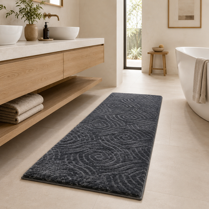 Serenity Soft Ripple Midnight rubber-backed runner rug in an everyday room setting