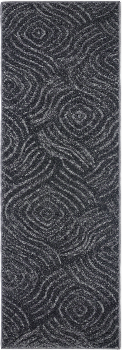 Serenity Soft Ripple Midnight rubber-backed runner rug overhead view