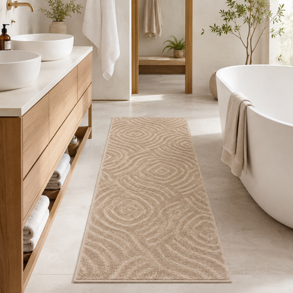 Serenity Soft Ripple Truffle rubber-backed runner rug in an everyday room setting