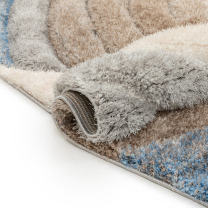 Ucci  Modern Modern Geometric Shag Beige Blue  Textured Thick & Soft Shag Rug