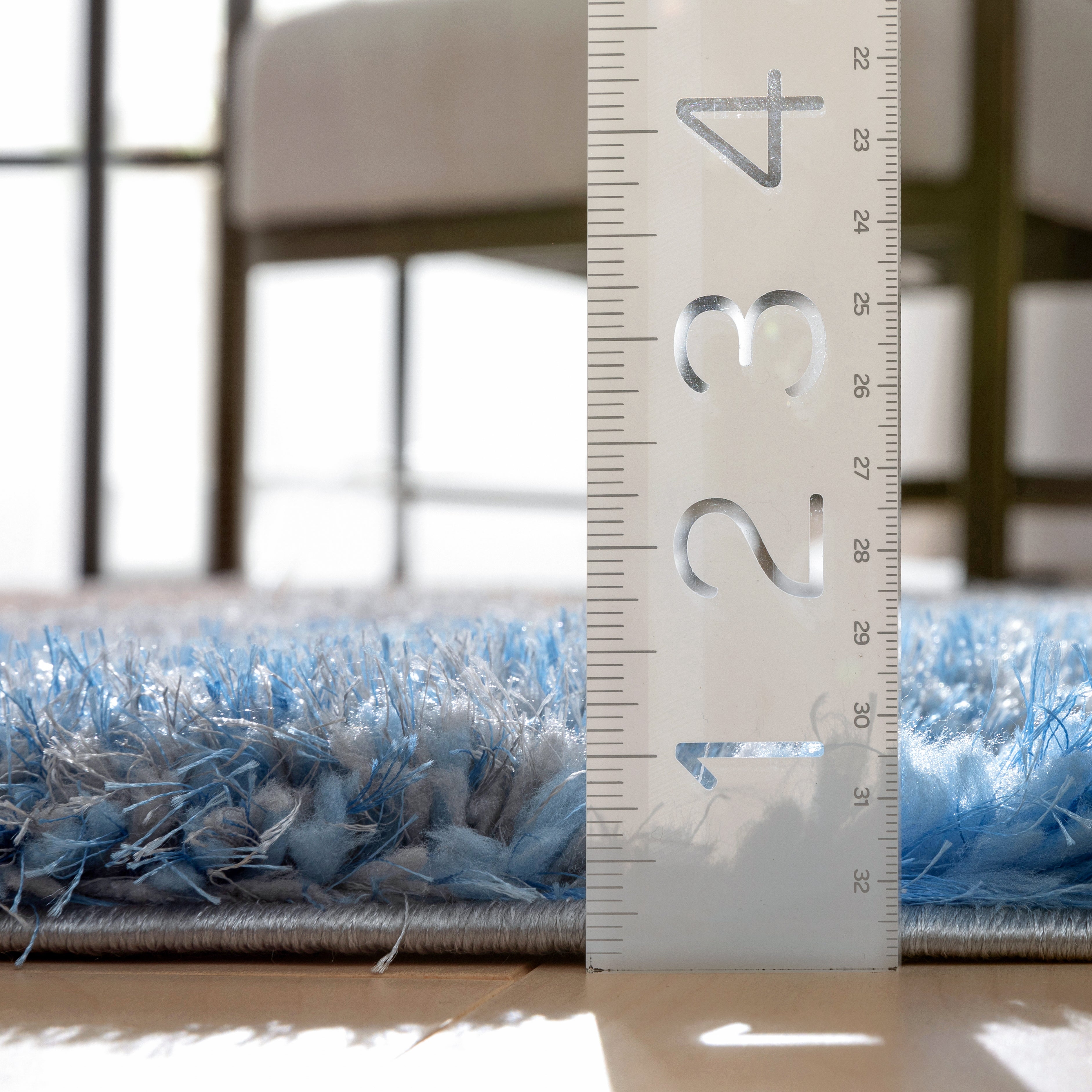 Ucci  Modern Modern Geometric Shag Beige Blue  Textured Thick & Soft Shag Rug