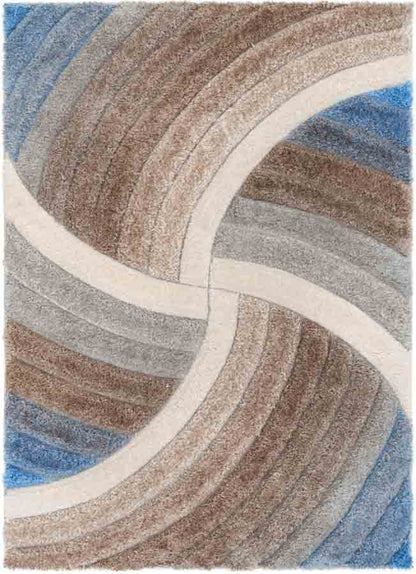Ucci  Modern Modern Geometric Shag Beige Blue  Textured Thick & Soft Shag Rug