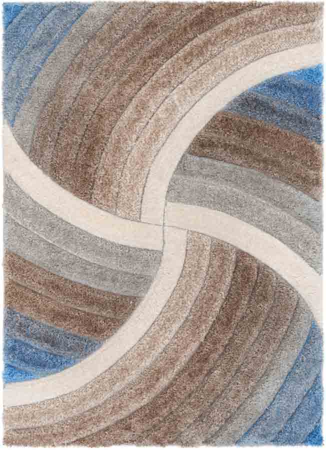Ucci  Modern Modern Geometric Shag Beige Blue  Textured Thick & Soft Shag Rug