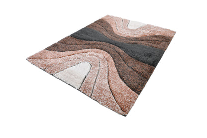 Luz Modern Geometric Grey Orange 3D Textured Thick & Soft Shag Rug