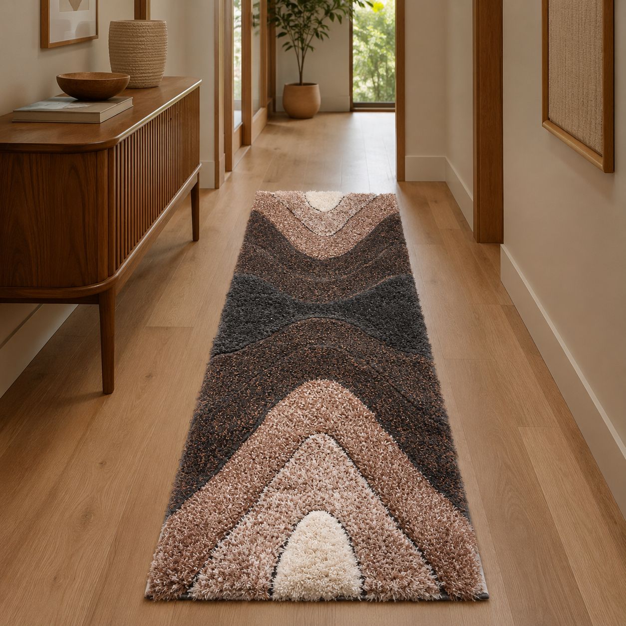 Luz Modern Geometric Grey Orange 3D Textured Thick & Soft Shag Rug