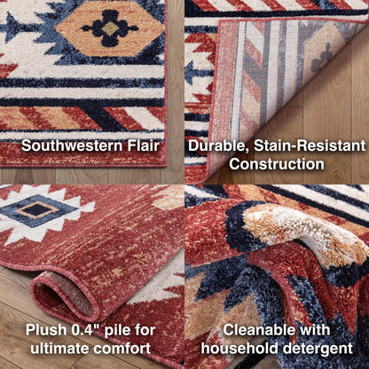 Lea Crimson Traditional Southwestern Tribal Rug Well Woven