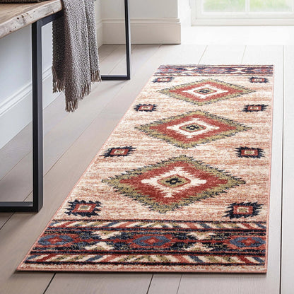 Lea Cream Traditional Southwestern Tribal Rug Well Woven