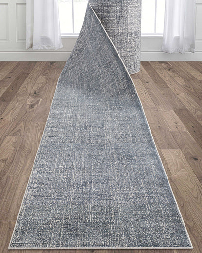 Custom Size Hallway & Stair Runner - Como Dark Blue Choose Your Width x Choose Your Runner Length- Made to Order Runner - Ultra-Soft, Tweed Tonal Colors - Looped Pile Well Woven