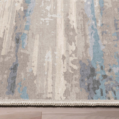 Tuscany Abstract Brushstroke Beige Blue Flatweave Rug Well Woven