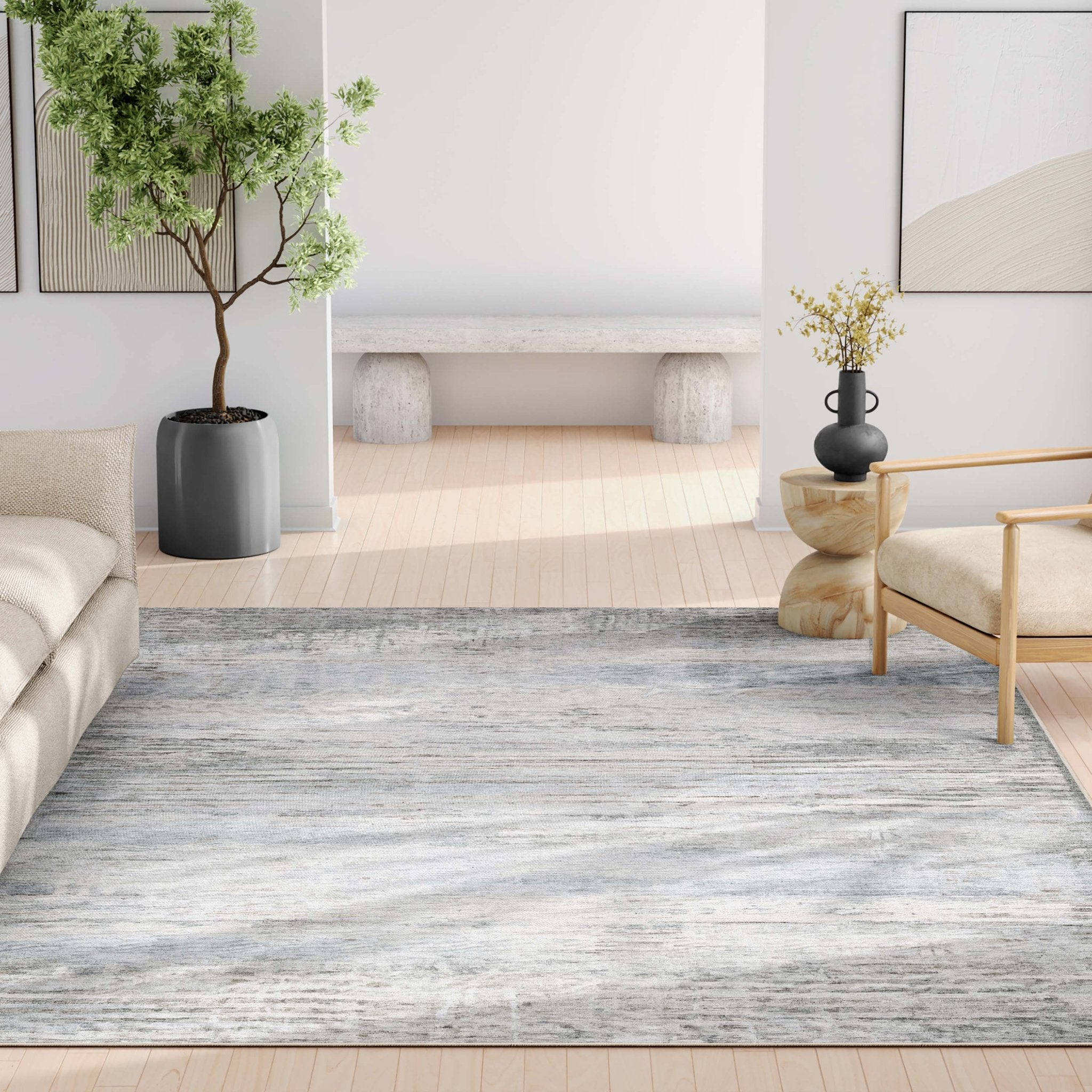 Bauhaus Abstract Geometric Lines Beige Blue Flatweave Rug Well Woven