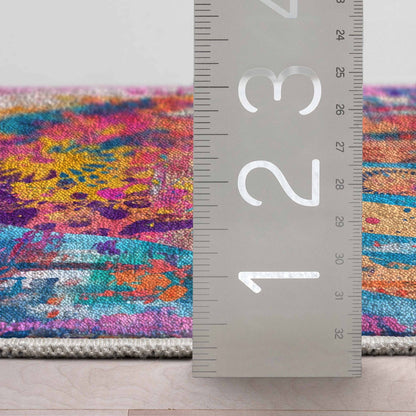 Apollo Aurora Bloom – Hand-Print Floral Abstract Flat Woven Multicolor Rug Well Woven
