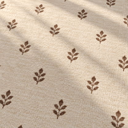 Apollo Little Orchard Area Rug — Brown / Cream — pattern and surface detail in soft afternoon light. Digital visualization.