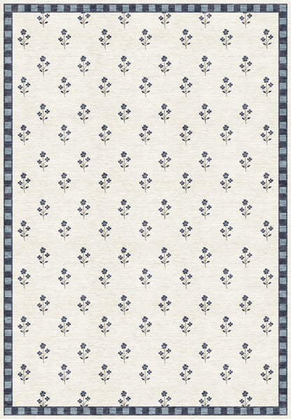 ARTWORK PREVIEW - W-AP-107A - Apollo Posy Walk Area Rug — Navy / Cream. Not a finished-rug photograph.