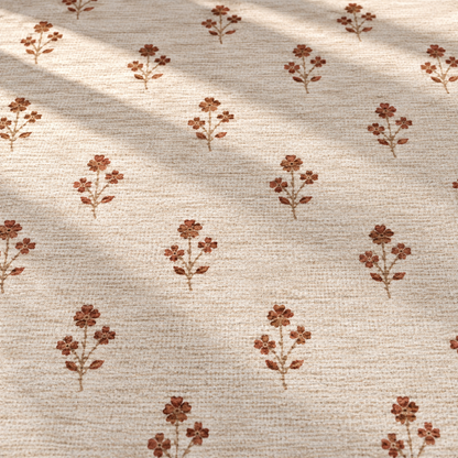 Apollo Posy Walk Area Rug — Terracotta / Beige — pattern and surface detail in soft afternoon light. Digital visualization.