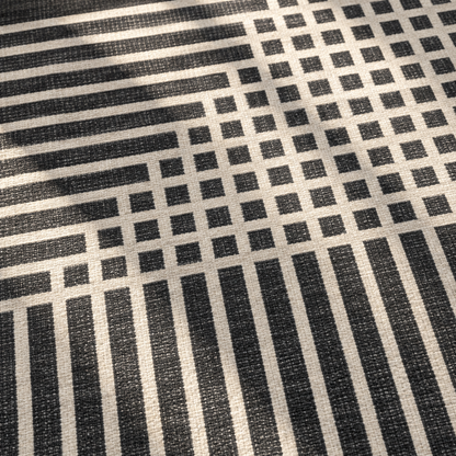 Apollo Crossline Study Area Rug — Charcoal / Cream — pattern and surface detail in soft afternoon light. Digital visualization.