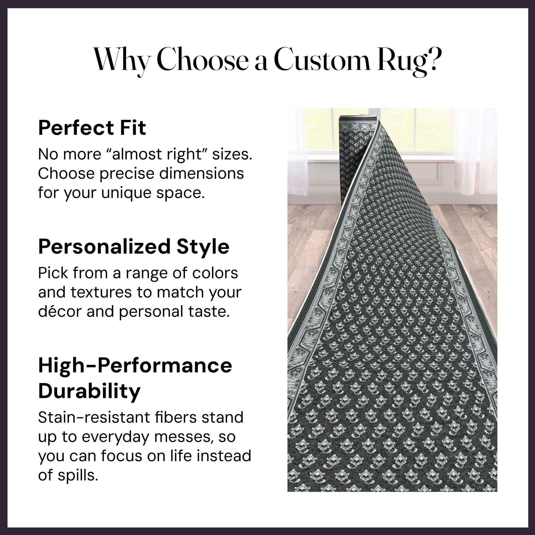 Custom Size Runner Windsor Diamond Midnight Ash Choose Your Width x Choose Your Length Hallway Runner Rug Well Woven