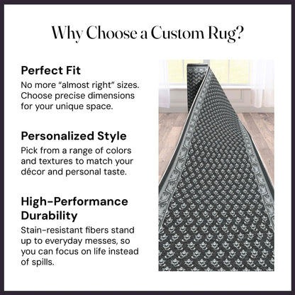 Custom Size Runner Windsor Diamond Midnight Ash Choose Your Width x Choose Your Length Hallway Runner Rug Well Woven