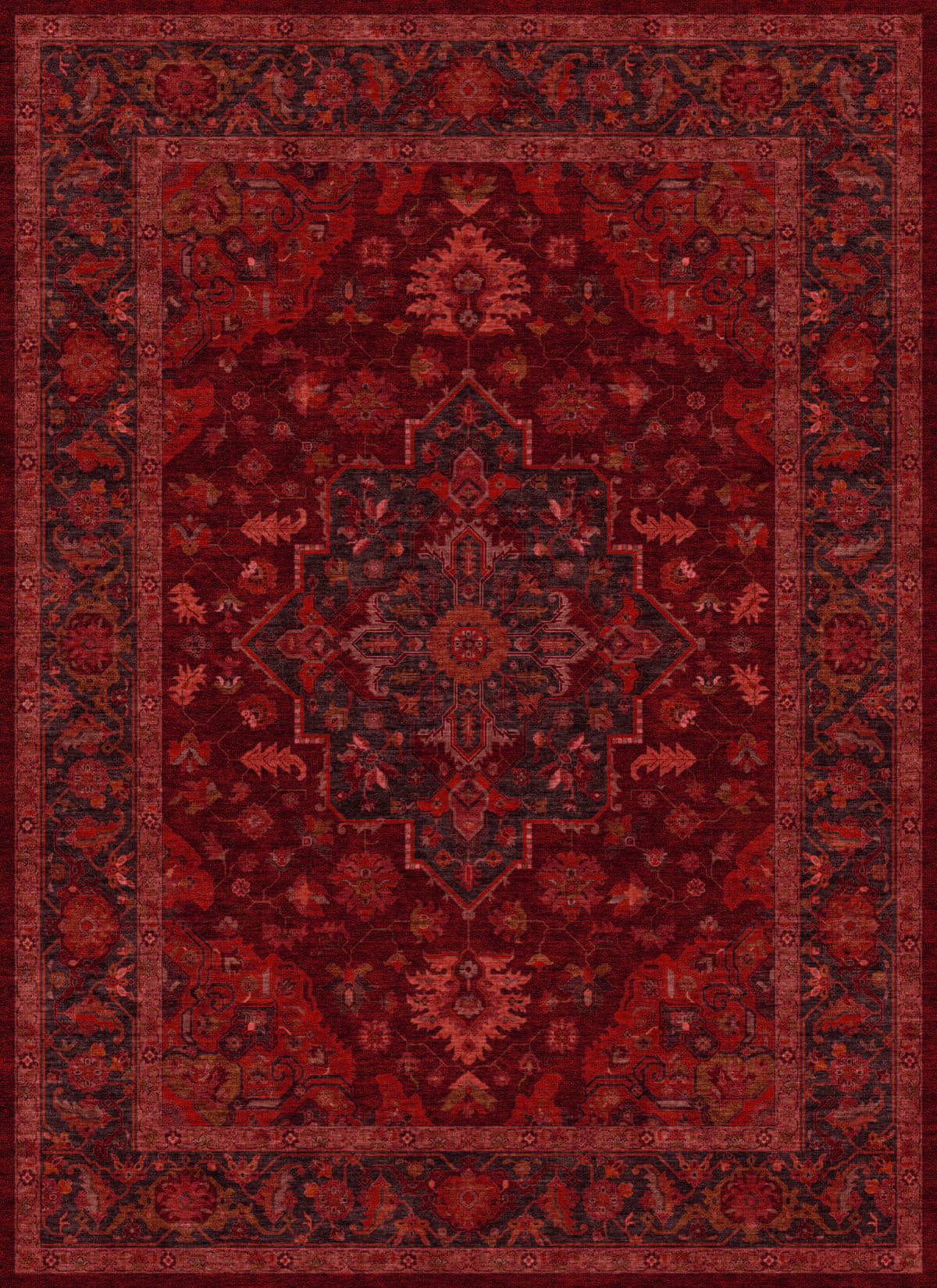 Apollo Ember Court Oxblood Red Medallion Washable Rug — seen from above