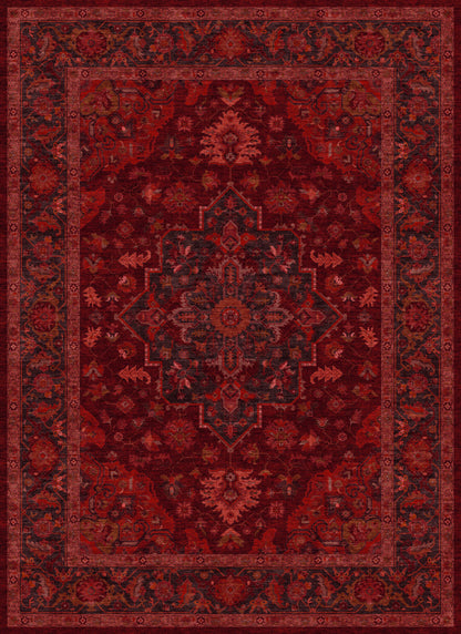 Apollo Ember Court Oxblood Red Medallion Washable Rug — seen from above