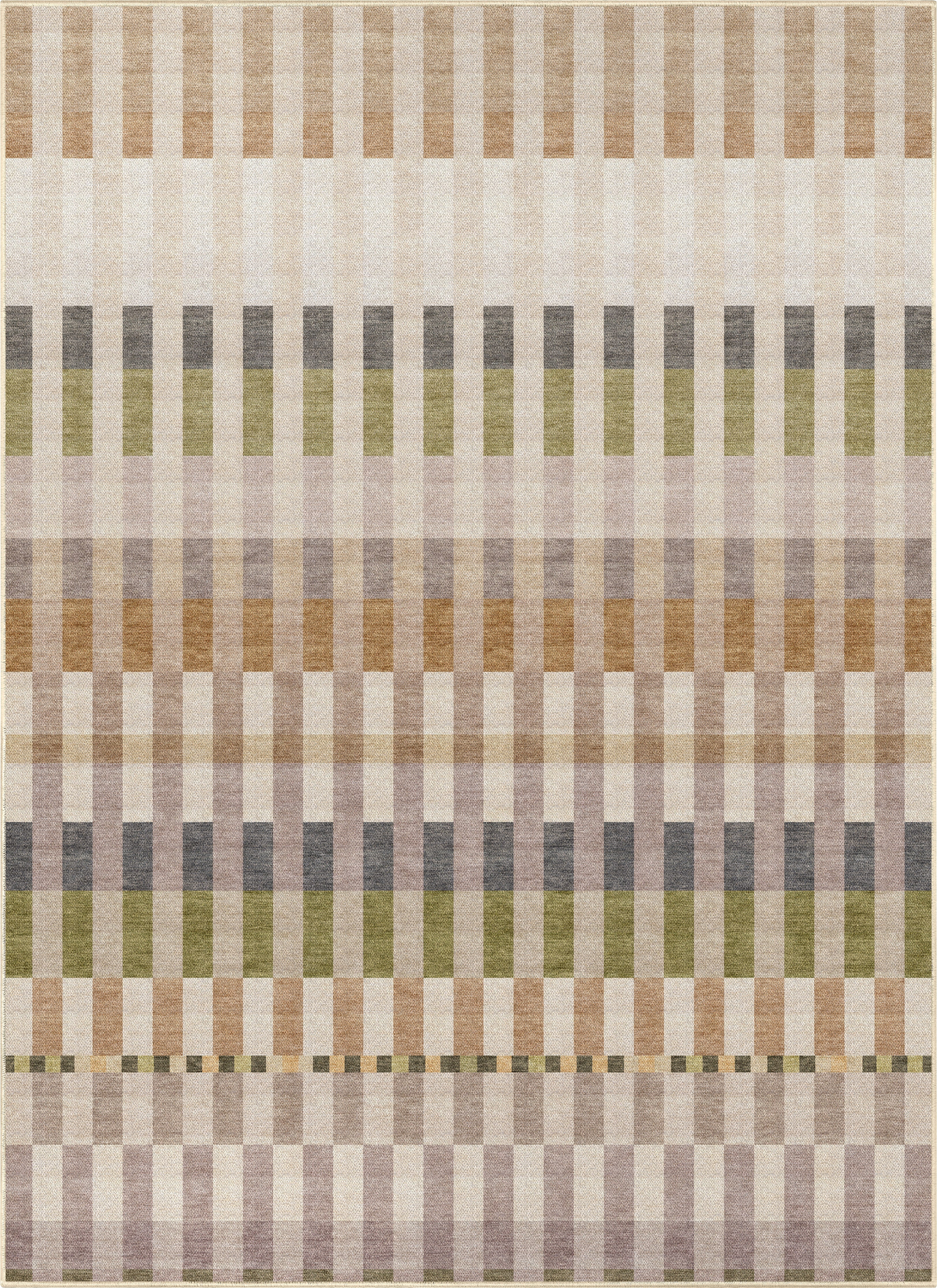 Apollo Heirloom Meadow Olive Neutral Washable Rug — seen from above