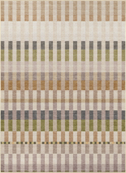 Apollo Heirloom Meadow Olive Neutral Washable Rug — seen from above