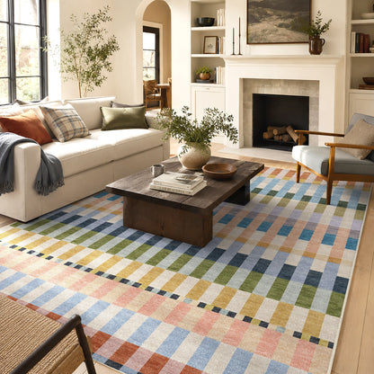 Apollo Heirloom Meadow Sunset Washable Rug — styled in a living room