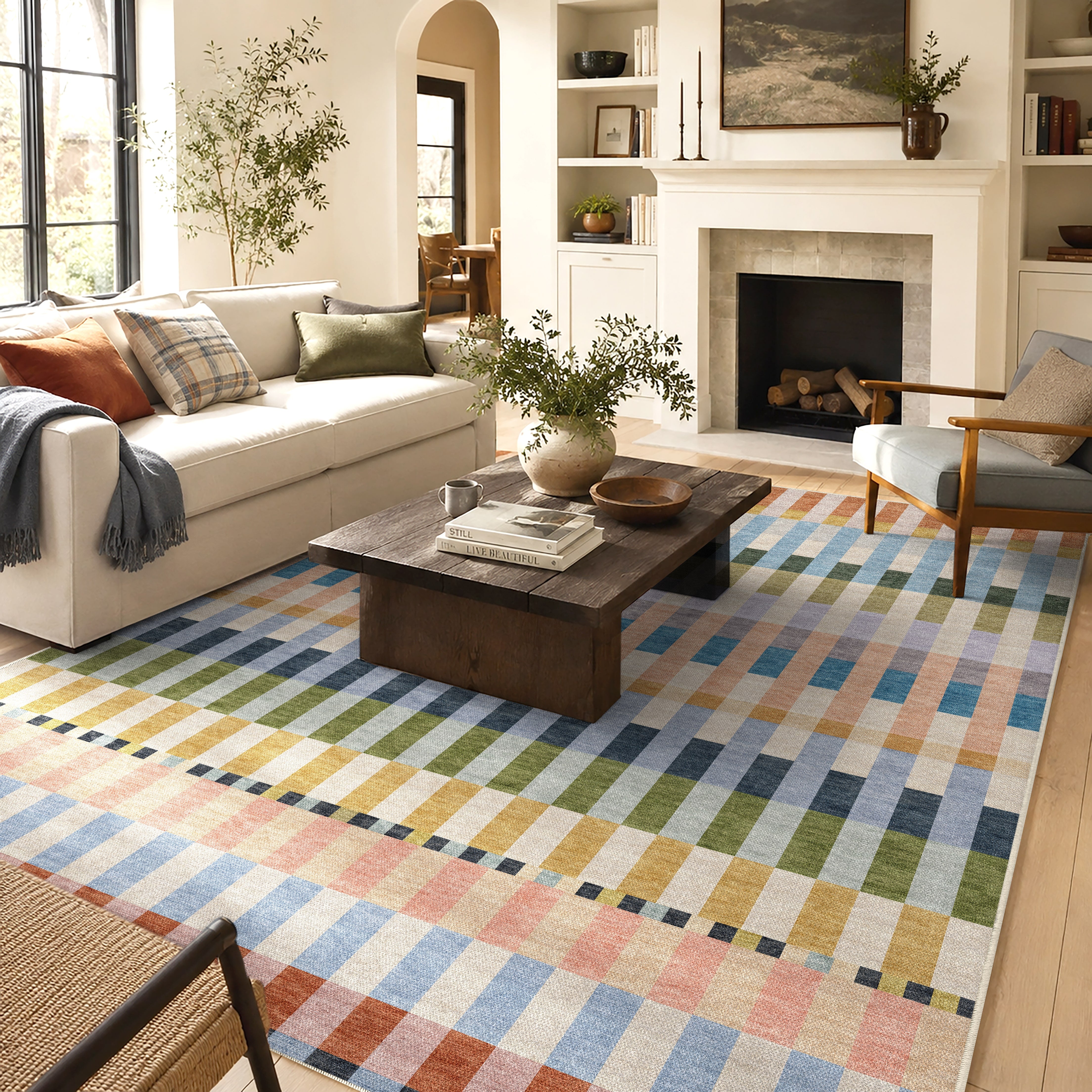 Apollo Heirloom Meadow Sunset Washable Rug — styled in a living room