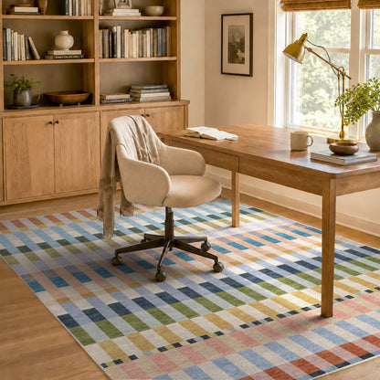 Apollo Heirloom Meadow Sunset Washable Rug — styled in a home office