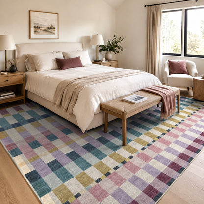 Apollo Heirloom Meadow Berry Washable Rug — styled in a bedroom