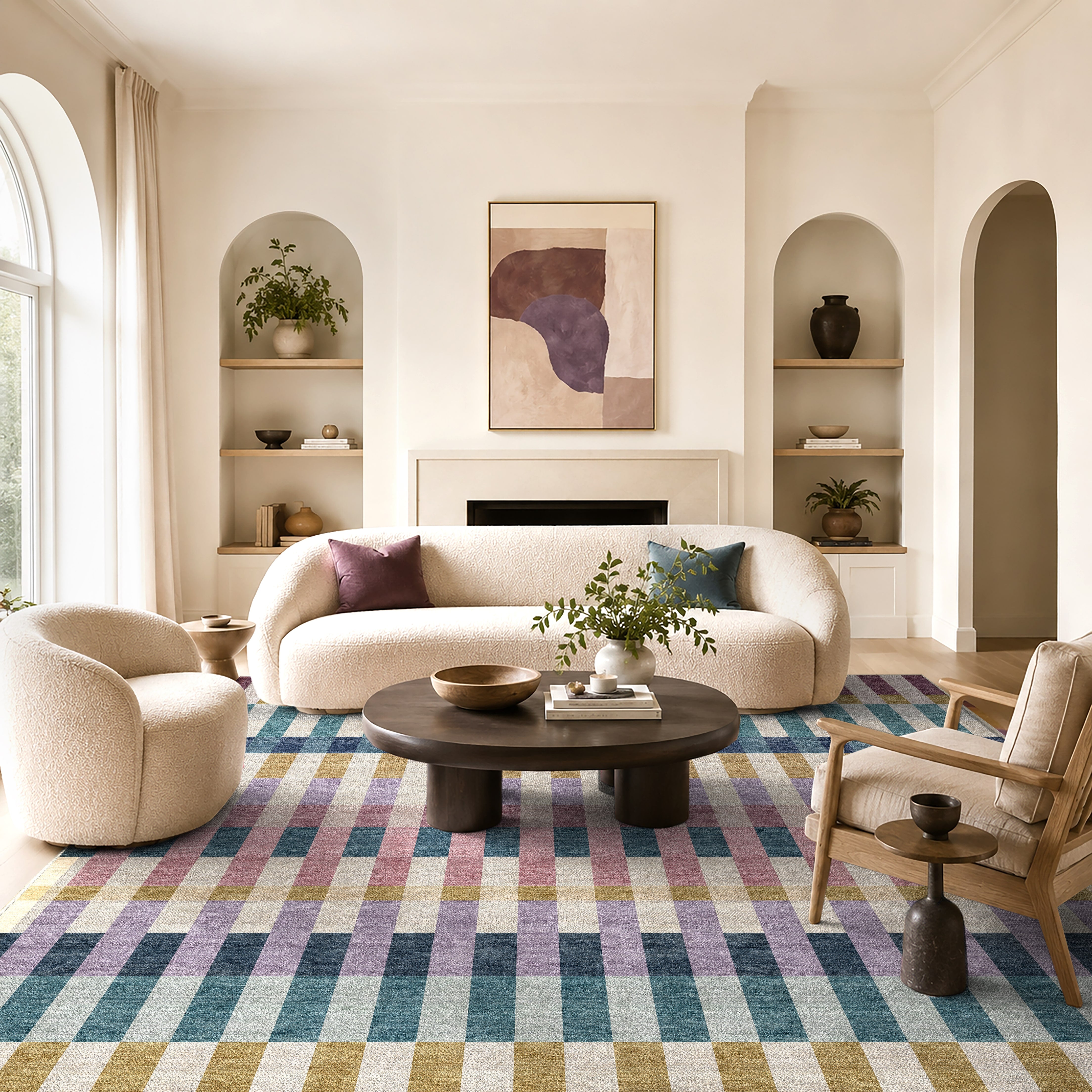Apollo Heirloom Meadow Berry Washable Rug — styled in a living room
