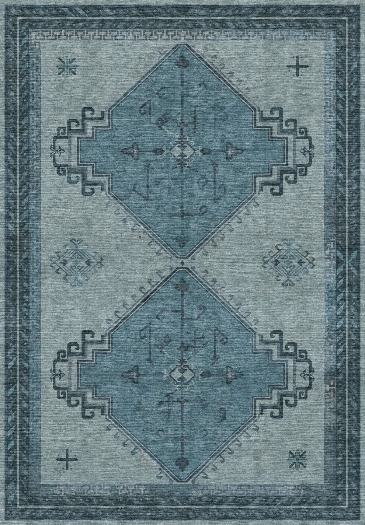 ARTWORK PREVIEW - W-AP-96C - Apollo Wayfarer Court Area Rug — Petrol Blue / Beige. Not a finished-rug photograph.