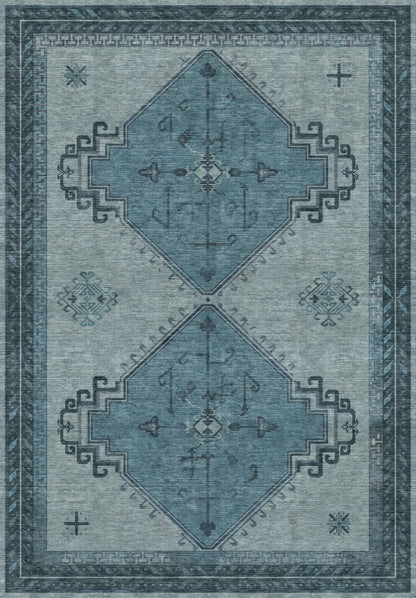 ARTWORK PREVIEW - W-AP-96C - Apollo Wayfarer Court Area Rug — Petrol Blue / Beige. Not a finished-rug photograph.