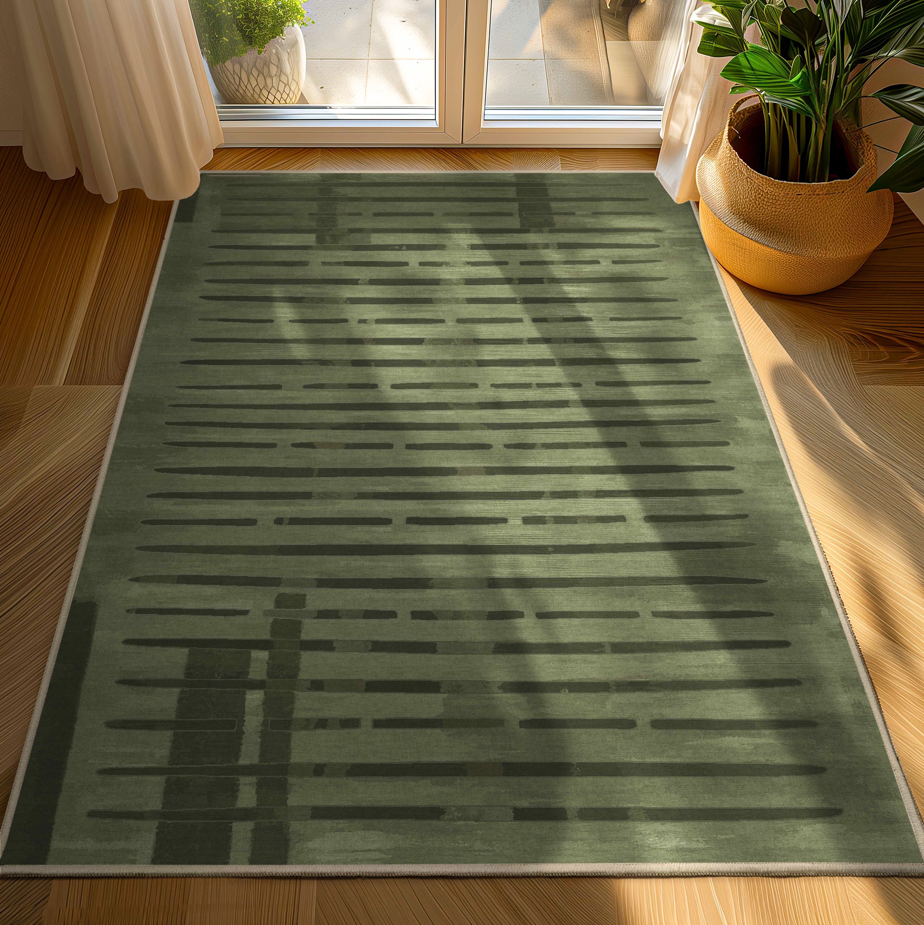 Apollo Elemental Terrane Green Striped Flatwoven Rug Well Woven