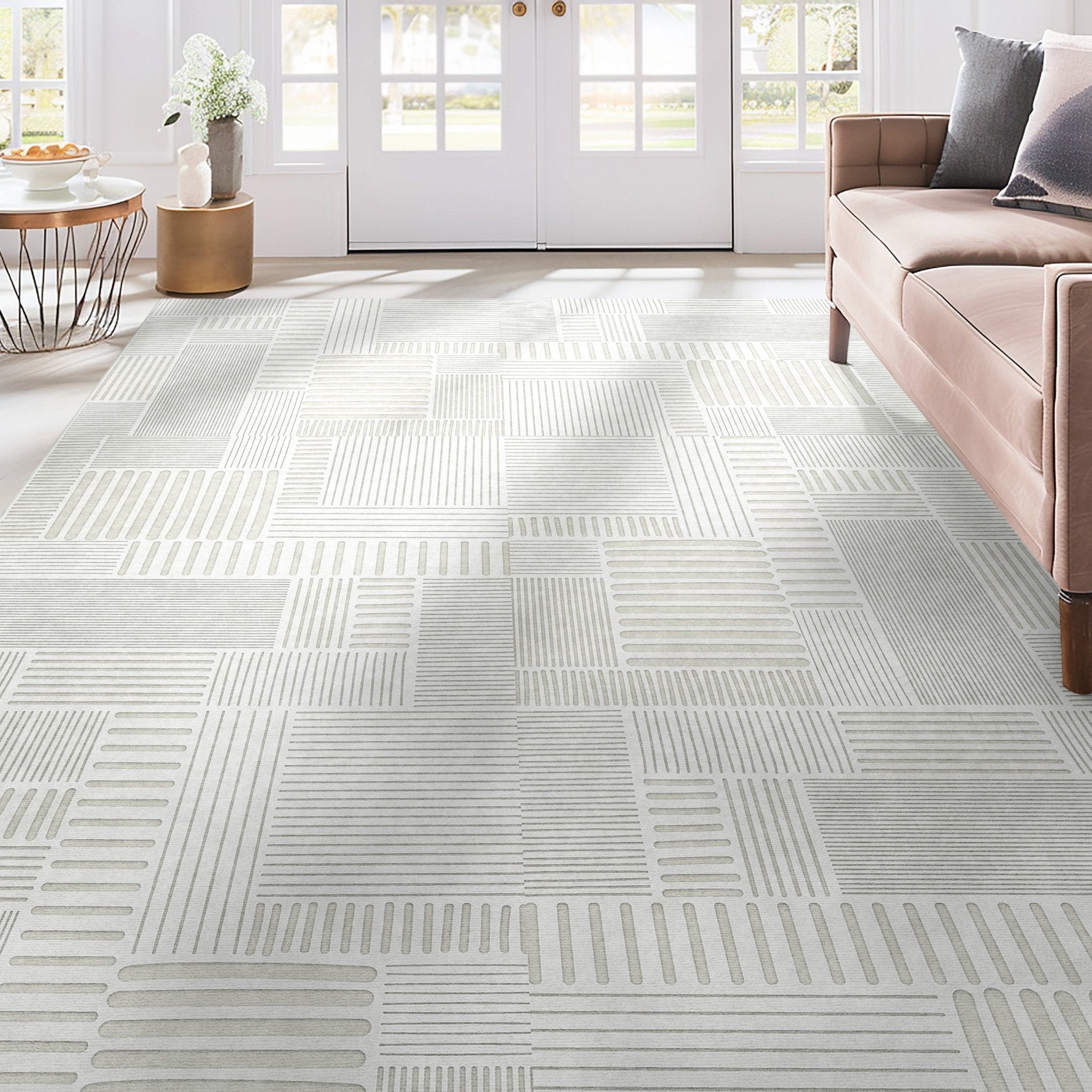 Apollo Granite Geometric Ivory Flat-Pile Rug Well Woven