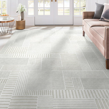 Apollo Granite Geometric Ivory Flat-Pile Rug Well Woven