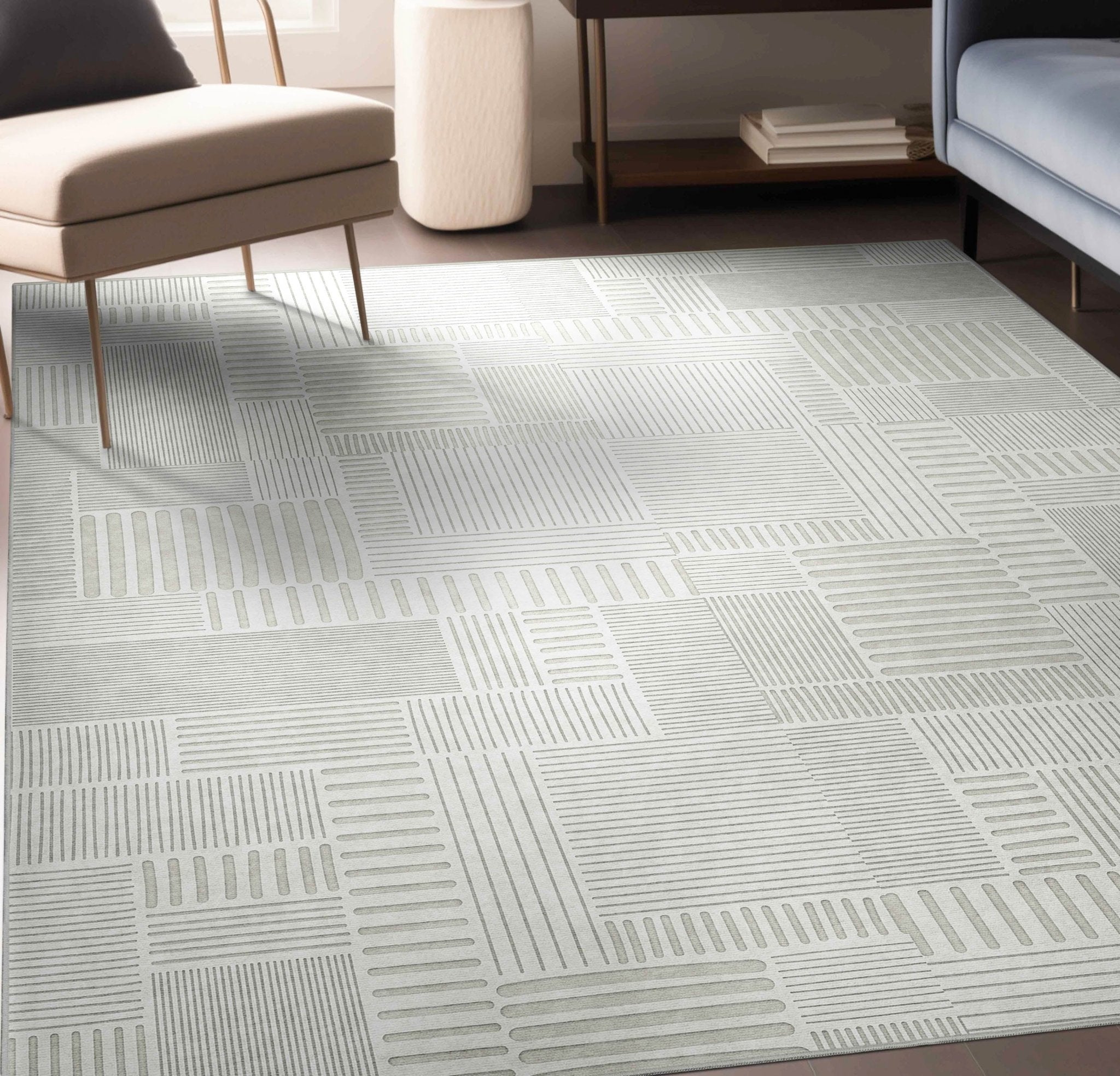 Apollo Granite Geometric Ivory Flat-Pile Rug Well Woven