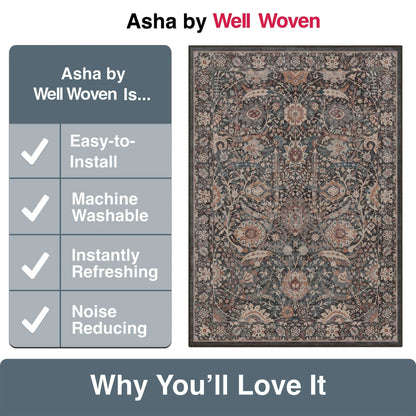 Liana Vintage Oriental Charcoal Grey Flat-Weave Rug Well Woven