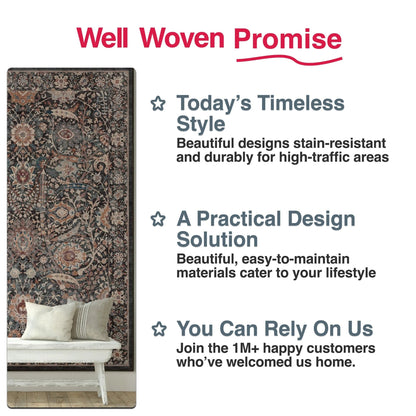 Liana Vintage Oriental Charcoal Grey Flat-Weave Rug Well Woven