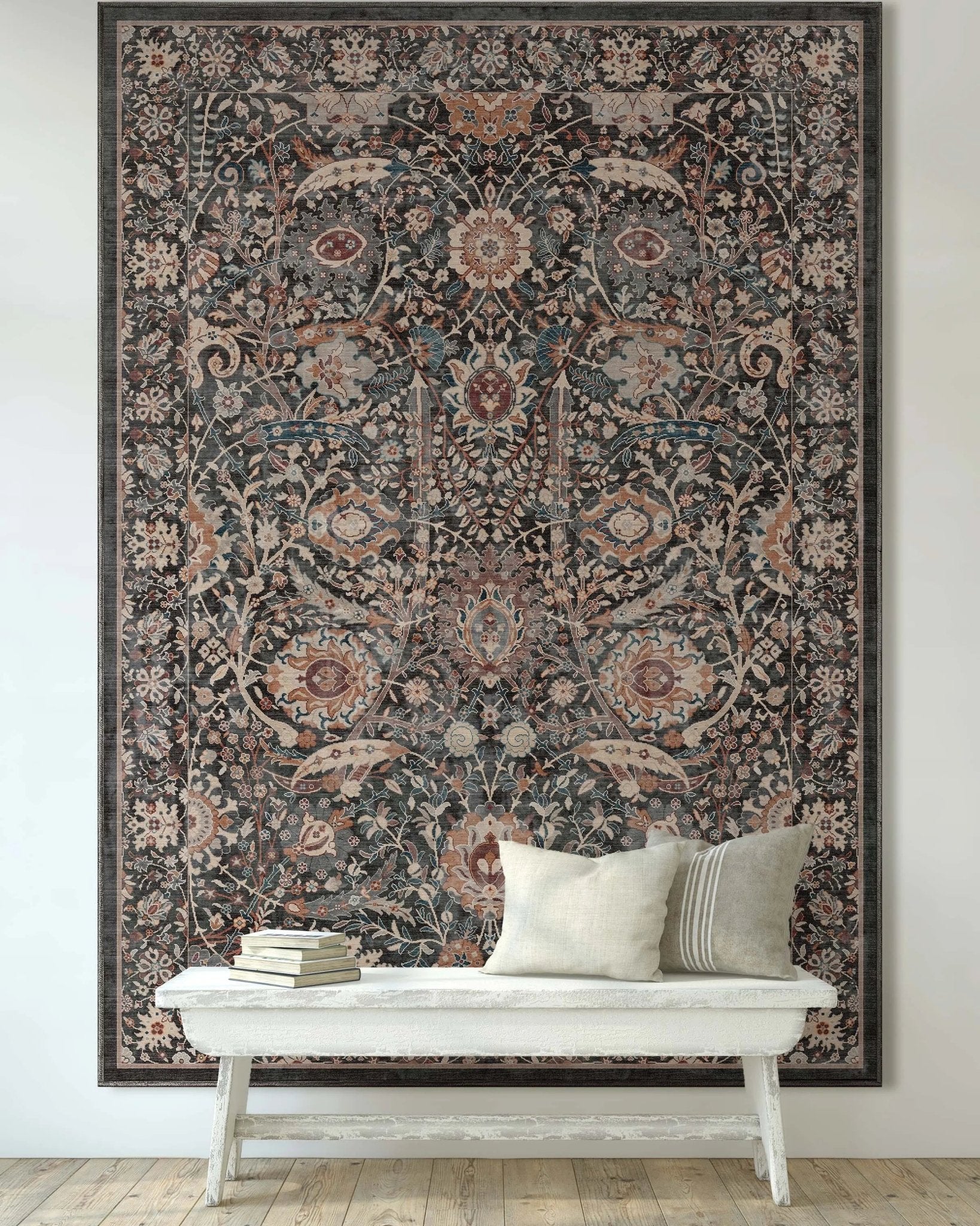 Liana Vintage Oriental Charcoal Grey Flat-Weave Rug Well Woven