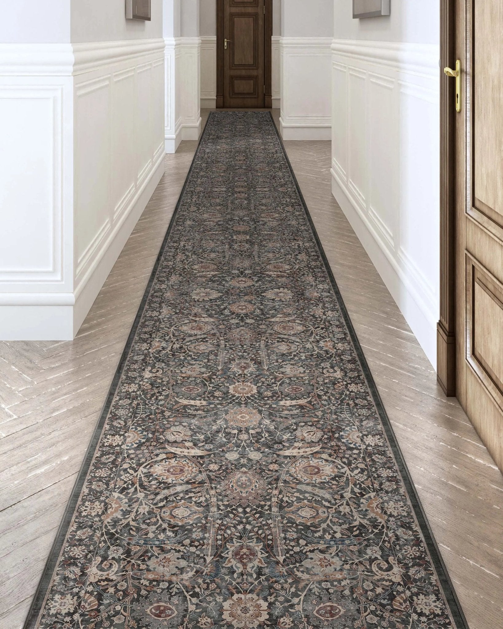 Liana Vintage Oriental Charcoal Grey Flat-Weave Rug Well Woven