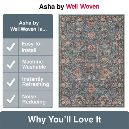 Liana Vintage Oriental Teal Flat-Weave Rug Well Woven