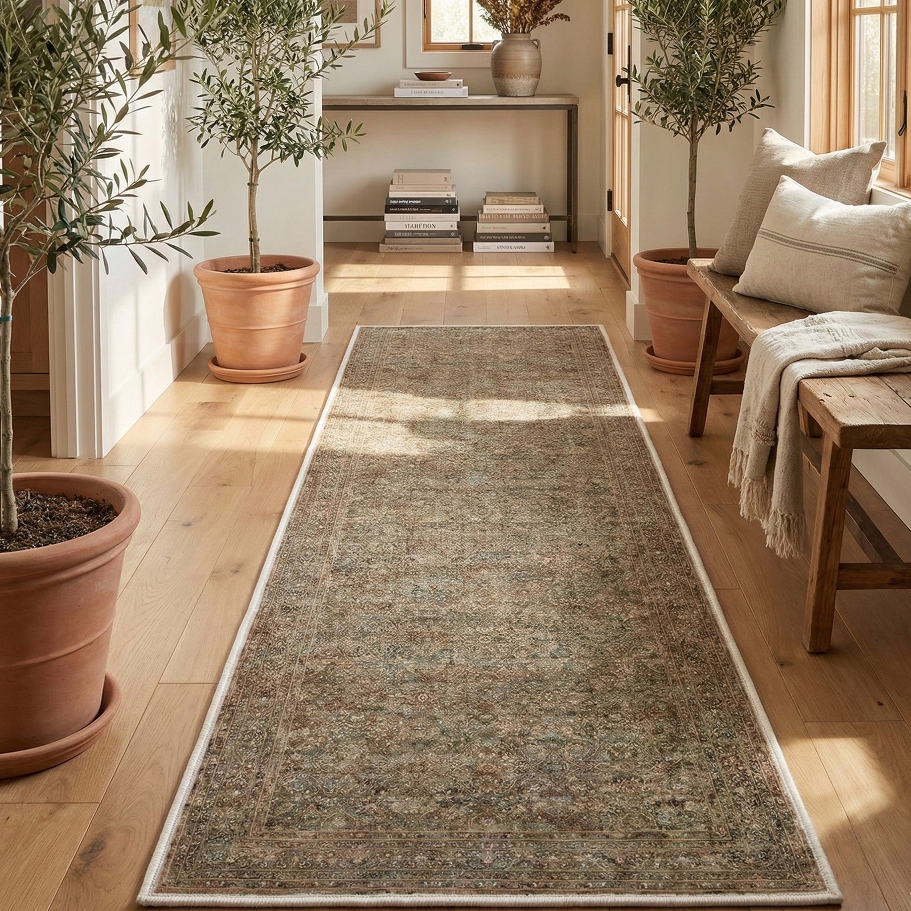 The Juliette Vintage Persian Oriental Beige Custom Runner Rug by Well Woven adds timeless elegance and warmth to hallways with its soft vintage pattern.
